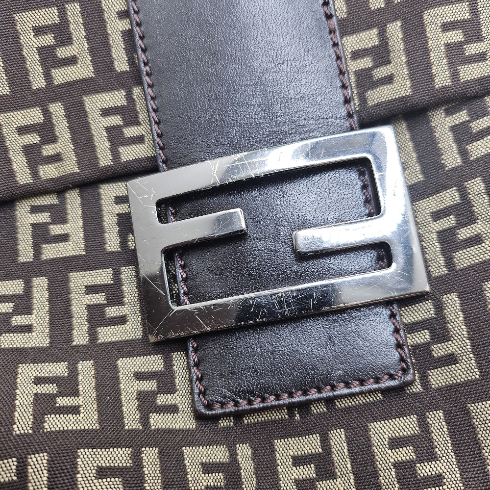 FENDI Zucchino Canvas Mamma Baguette Crossbody Bag - Picture 5 of 11